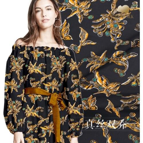 Silk Double Joe Fabric Autumn Leaf Printing Mulberry Silk Fabric Clothing and Dress Shirt DIY Sewing Material Summer