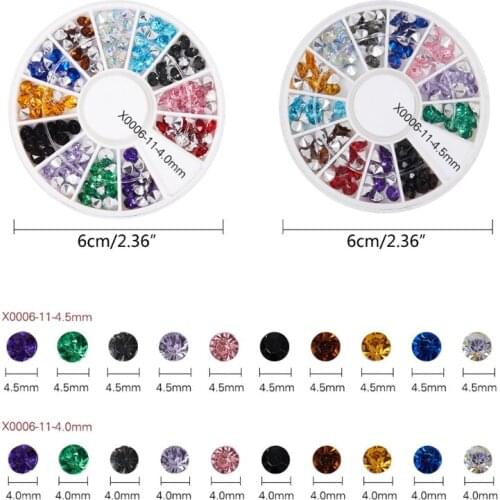 Q1FB 12 Colors V-Bottom Rhinestones Nail Decorations Round Colorful Glitters with Rotate Disc DIY Clear Nail Art Crystal