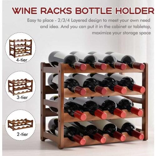 Vintage Wooden 18 Bottles Wine Rack Cabinet Holder Shelf Free Standing Holders Barware Storage Wine Racks Home Kitchen Bar Tools