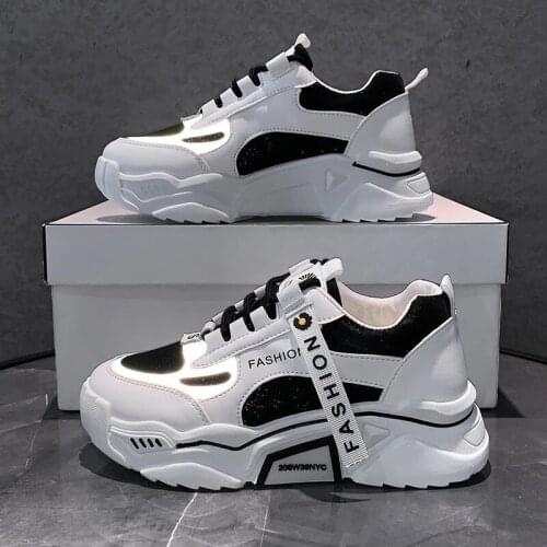2021 Spring Reflective Platform Footwear Women Thick Sole Shoes Korean Dad Chunky Sneakers Mixed Color Womens Vulcanize Shoes