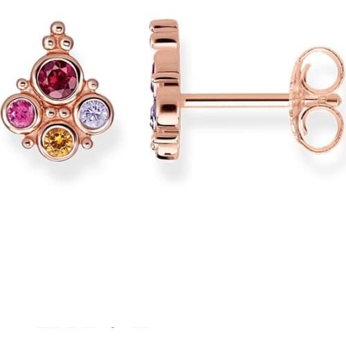 Muffiy Women Rose Gold Stud Earrings Royal Flower Colorful Stud Earrings 2018 New Thomas Style Ear Stud Earrings Jewelry