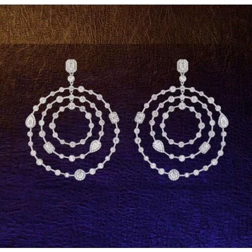 HIBRIDE Vintage Round Shape Drop Cubic Zirconia Women Engagement Earrings Jewelry Party Gift Accessories Bijoux Femme E-815