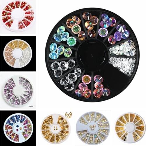 1 Wheel Colorful Mix Nail Rhinestone Non Hot Fix Flat Bottom Nail Caviar Beads Rhinestones Manicure Rhinestones Charms ZP1-9