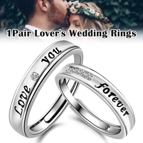 1Pair Lovers Wedding Rings Couple Engagement Ring Set Couple Zircon Letter Sterling Silver Jewelry for Women And Men TT