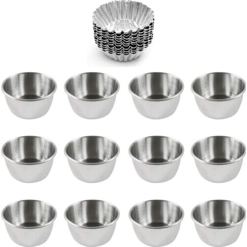 10Pcs Aluminum Foil Egg Mould Baking Cups Silver 7.5cm & 12Pcs Stainless Steel Container Food Storage Containers