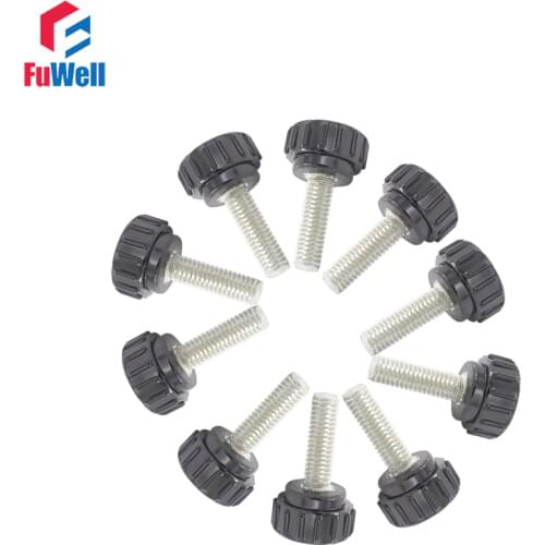 10pcs M6 x 15mm Male Thread 18mm Round Head Diameter Knurled Grip Knob Replacement Screw on Nut Clamping Knob