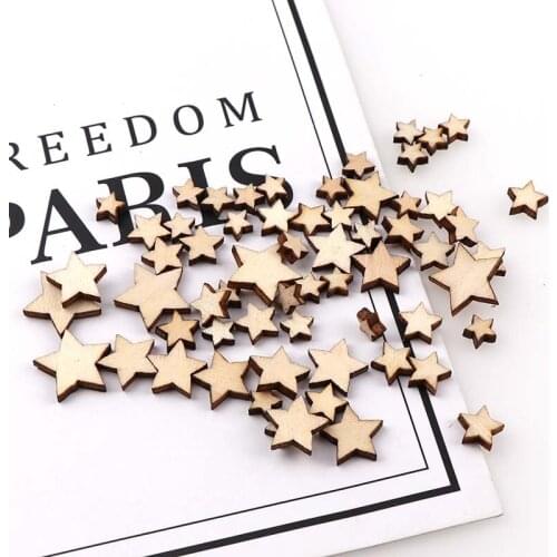 100Pcs Natural Color Mix Star Wooden Blank Gift Tag Wood Ornament For Wedding Christmas DIY Decoration Hand-made Graffiti