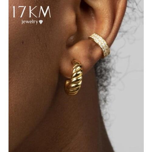 17KM Minimalist Gold Metal Geometric Circle C shape Hoop Earrings For Women 2021 Trendy Wedding Round Earrings Jewelry GIfts