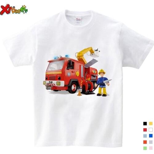 2020 Children Cartoon Fireman Sam Print Cotton T-shirts for Boy Shirt Girl Short Sleeve Tee Tops Clothes Kids Clothing 3T-9T
