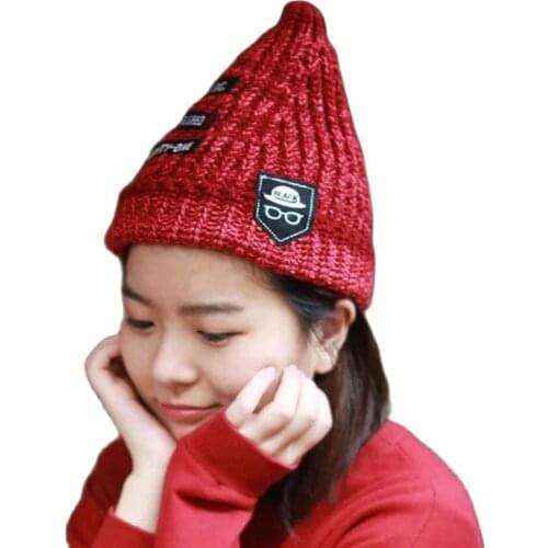 2021 Korean Version Of The New Fashion Pointy Knit Hat Autumn And Winter Cute Ladies Patch Letter Wool Hat