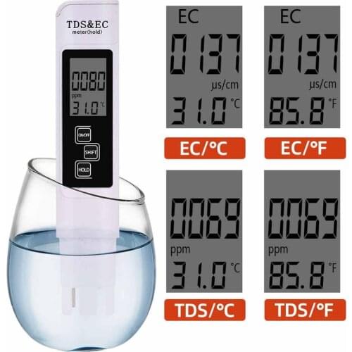 3 in 1 TDS EC Meter Digital LCD Display Water Testing Pen Purity Filter