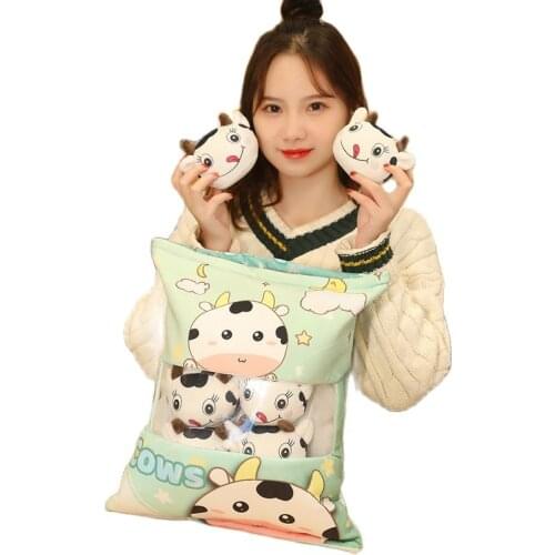 45cm cartoon cow snack pillow super soft down cotton stuffed zipper design baby comfort toys girls sofa cushion kawaii plush toy