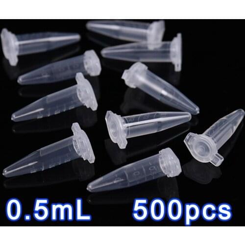 500PCS , 0.5ml Lab Mini Plastic Test Tube Centrifuge Vial With Scale Snap Cap Clear Centrifuge Tubes Laboratory Supplies
