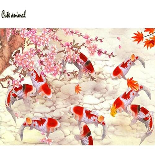 Diy 5D Rhinestones Diamond Embroidery Koi carp fish flower Diamond Mosaic Diamond Painting Cross Stitch kit decoration gift 2020