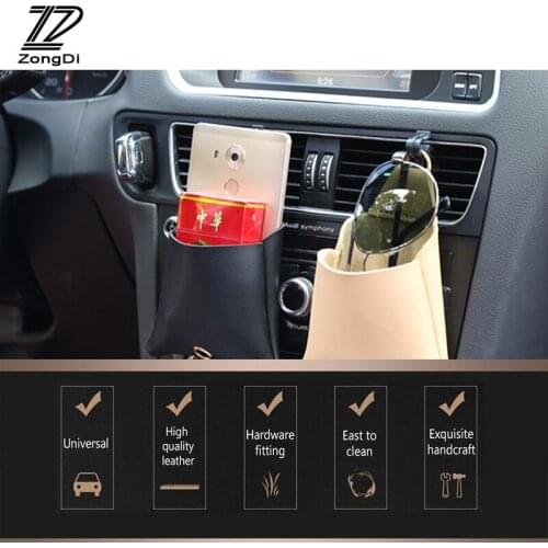 ZD 1X Car Air outlet mobile phone pocket Leather storage bag For Volvo xc90 s60 Lada granta vesta Kia rio ceed soul accessories