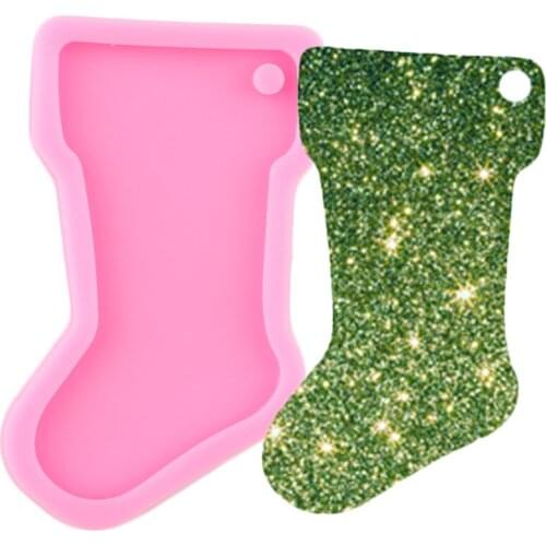 Shiny Glossy Christmas Socks Keychain Silicone Mold Polymer Clay Pendant Molds DIY Handmade Charms Moulds