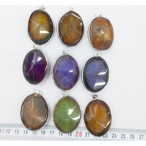 1pc Natural Agates Stone Oval Shape Metal Edging Facets Pendant Chain for Charms Women Jewelry Making DIY Necklace Accessories