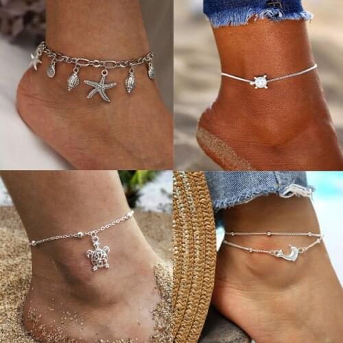 Turtle anklet Silver Color Conch Shell Anklets For Woman Vintage Handmade Anklet 2021 Foot Bracelet Beach Jewelry Party Gift