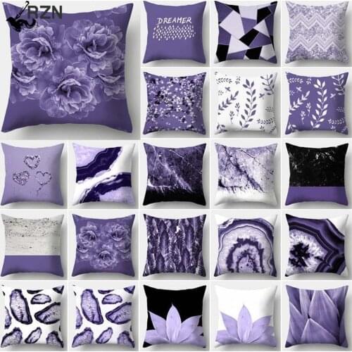Geometric Purple Decorative Pillowcase Gem Crystal Marble Art Print Polyester Home Decor Cushion Cover 45X45CM Fundas De Cojin