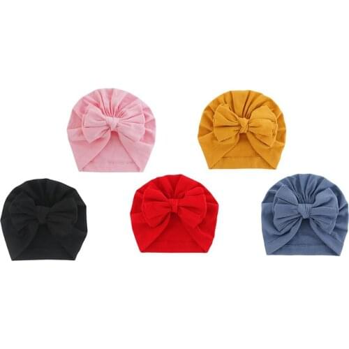 Kids Hats Lovely Bowknot Baby Girl Hat Big Bows Newborn Baby Turban Hats Infant Toddler Solid Color Beanie Cap Bonnet