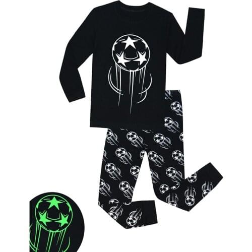 Baby Boys Full Sleeve Nightwear Sets Pajama Glow in Dark for Toddlers Kids Pijamas Suits Child Football Sleepwears Boy Clothes