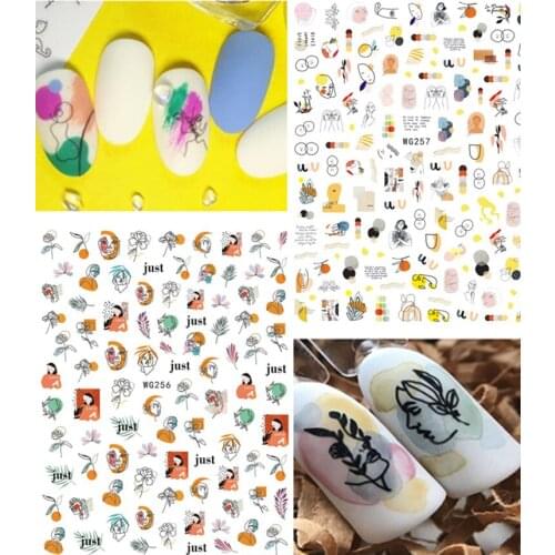 Artistic Style Graffiti Art Abstract Human Face Color Nail Sticker 10PCS Nail Slider Beauty Decoration Tool