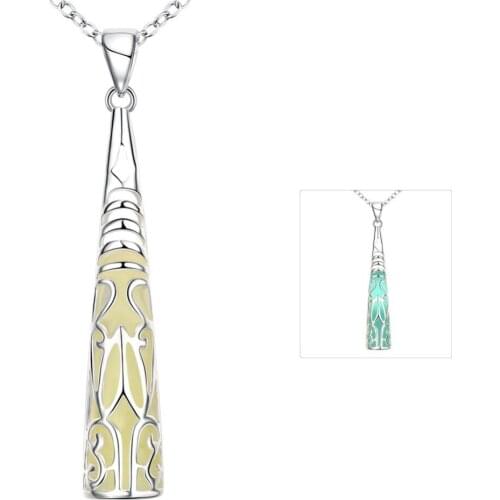 Exquisite Glowing Silver Plated Hollow Baseball Bat Necklace Women Luminous Glowing Stone Glow In The Dark Statement Necklace