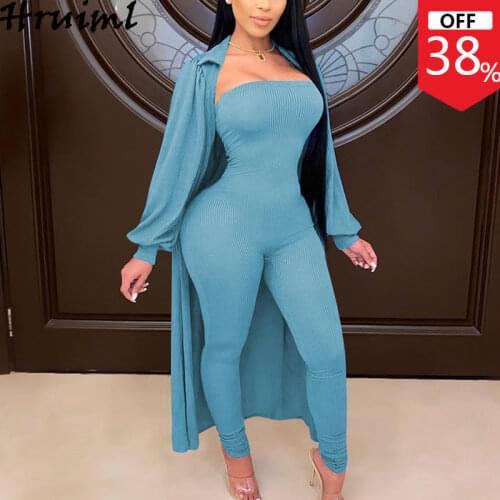 2 Piece Sets Womens Outfits Solid Autumn Fashion Sleeveless Skinny Jumpsuits and Long Coat Set Casual Streetwear Tracksuit Women