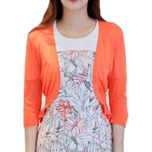 Short Orange Cardigan Spring Summer New air-conditioned Shirt Slim Small Shawl Thin Knit Jacket Sweater Women Vestidos LXJ227