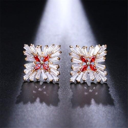 KSRA Fashion Square Red White Zircon Earrings For Women Personalized Bride Romantic Wedding Prom Earrings Jewelry Accessories