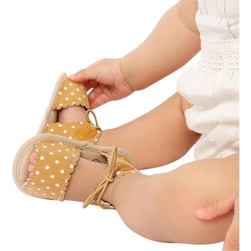 Toddler First Walkers Summer Outdoor Baby Girls Dots Lace-ups Sandals Soft Non-Slip Rubber Sole Flat Walking Shoes Sandals