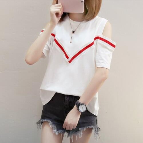 Summer sexy shoulder-length loose half sleeve T-shirt women summer size watch machine short sleeve