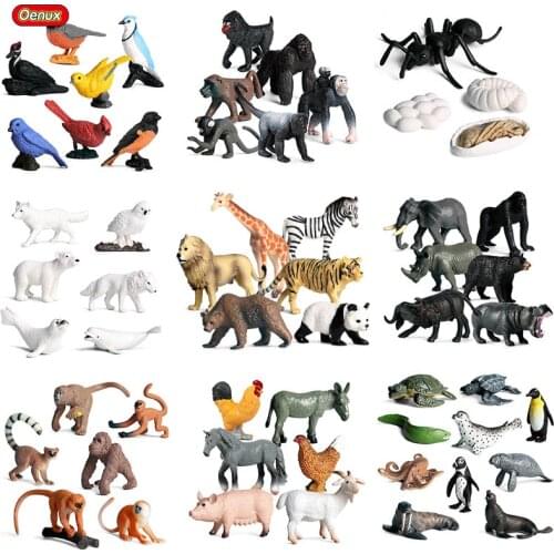 Oenux Mini Animals Family Farm Bird Wild Lion Sealife Turtle Growth Cycle Model Action Figures PVC Lovely Educational Kids Toy
