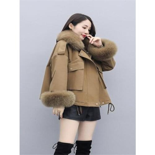 Fashion Parker Cotton Jacket New ladies winter padded jacket Woman plus velvet padded coat Large fur collar warm cotton coat