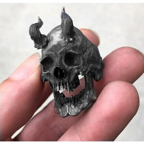 Retro Black Stainless Steel Demon Skull Ring Horned Satan Devil Biker Rings Mens Punk Goth Finger Ring