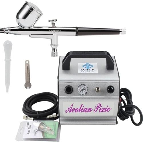 OPHIR Airbrushing Hobby Set Gravity Paint Dual Action Airbrush Kit with Air Compressor for Body Paint Cake Decorating _AC088+004