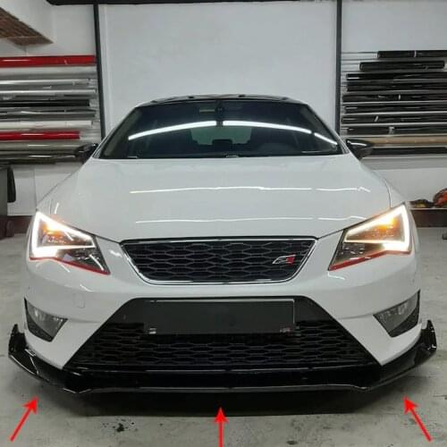 Seat Leon Mk3 Leon 5F Front Bumper Attachment 2012 2013 2014 2015 2016 2017 2018 Gloss Black 3 Pcs