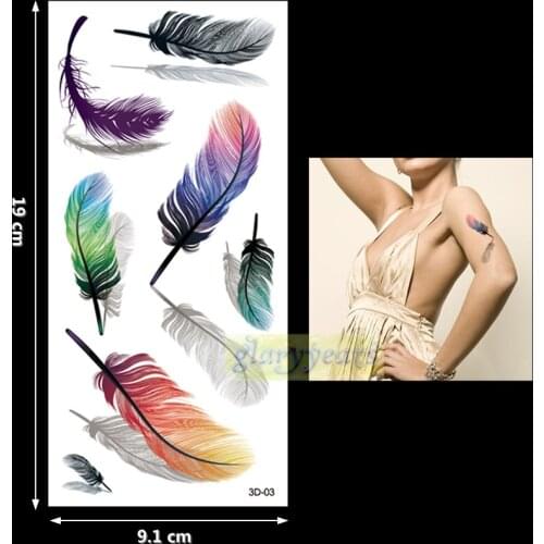 New 1PC Fashion Women Men Waterproof Temporary Tattoo Simulation Removable Vivid Body Art 3D-03 Colorful Feather Blue Orange