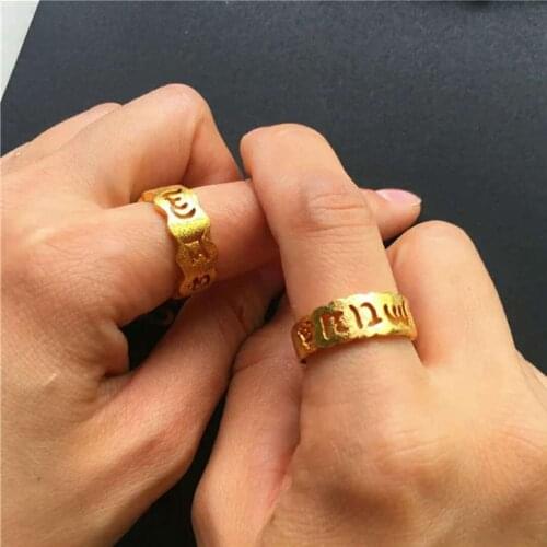 New Rings for Women Men 24k Gold Ring Hollow Sanskrit Letter Gold Rings Party Wedding Engagement Jewelry Wholesale