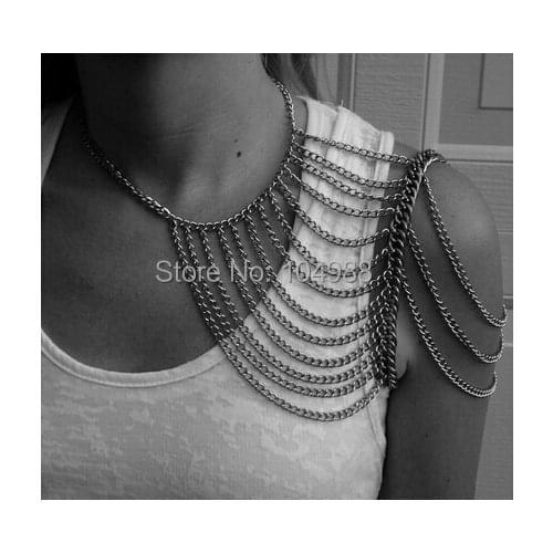 NEW ARRIVALS STYLE B520 WOMEN FASHION SILVER COLOUR BODY CHAINS SHOULDER JEWELRY MULTI-LAYERS BODY JEWELRY 3 COLORS