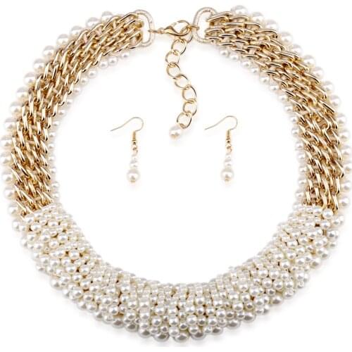 HAHA&TOTO New Arrived Strands and Knitted Statement Necklace Jewelry Sets Gold Chains Synthetic Pearls Necklace Sets for Women
