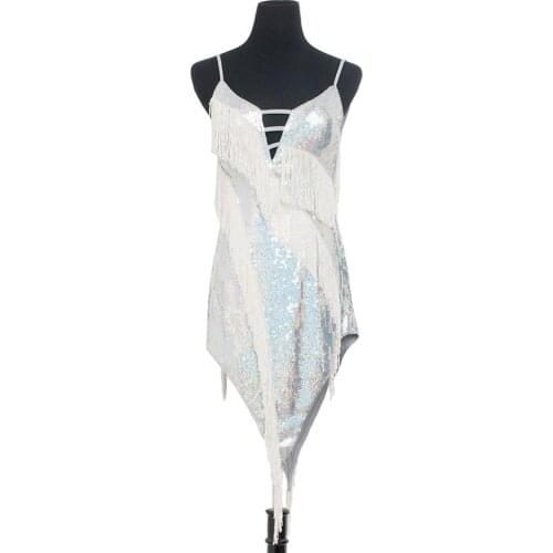 New Style Women Latin Dance Dress Salsa allroom Tango Cha Cha Rumba Costume Party TasselsDresses Sexy Sequined Sling Mini Dress