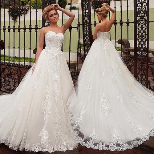 Stunning Tulle Sweetheart Neckline A-line Wedding Dress Applique Lace Sexy Bridal Gowns vestidos de novia vintage