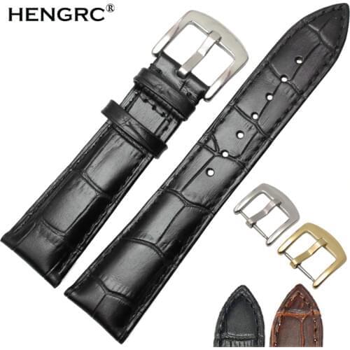 Genuine Leather Watchband Men Black Brown 19mm 20mm 21mm 22mm Soft Strap Watch Accessories and Steel Metal Needle Buckle