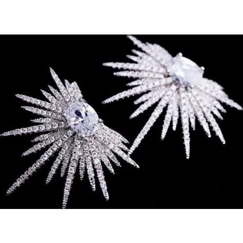 AAA Luxury Full Pave Premium Cubic Zirconia Flower Earrings Studs Silver Plated Fashion Wedding Jewelry for Women