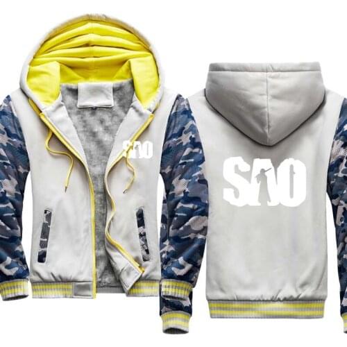 SAO sword Art Online Winter Casual Camouflage Mens hoodie Thicken Warm Wool Fleece Cotton High Quality Mens Zipper jackets