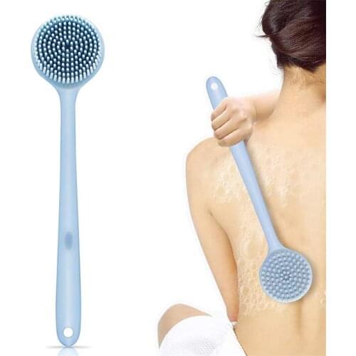 Silicone Double Side Bath Body Brush Long Handle Bath Shower Brush Back Massage Exfoliation Skin Skin Cleansing Tool Bathroom