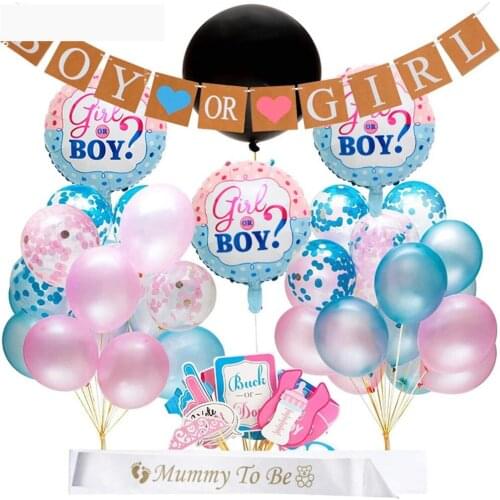 1set 36pcs Gender Reveal Balloon Party Supplies 36 Inch Pink Gender Reveal Boy or Girl Banner Baby Shower Confetti Foil Balloon