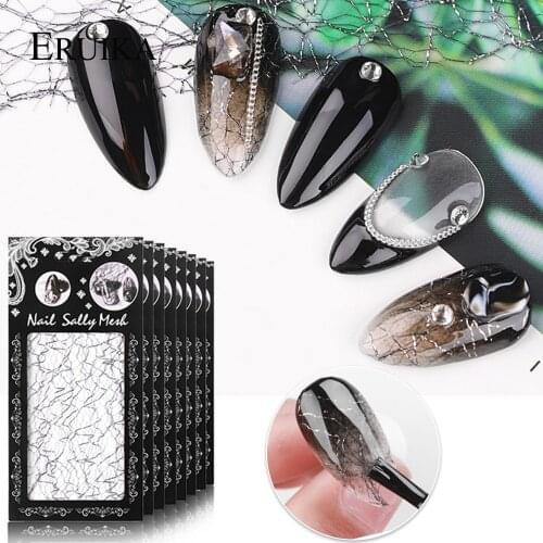 1pcs 3D Mesh Nail Sticker Net Line Tape on Nails Holo Adhesive Silk Foil Gold Silver DIY Nail Art Transfer Decal Polish Tip