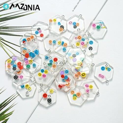 10pcs/lot Smiley Face Acrylic Polygon Transparent Charm Handmade Craft Pendant Making For Jewelry Necklace Accessories Wholesale
